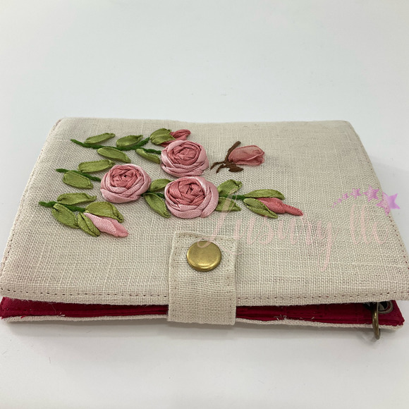 Pink Tiny Rose Embroidery Passport Wallet & Silk Mask, Wedding Gift, Versatile - Picture 6 of 15